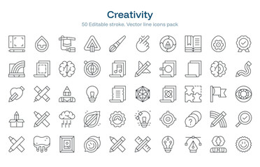 Creativity line icon pack. Creativity Stroke icon set. Editable Stroke icon