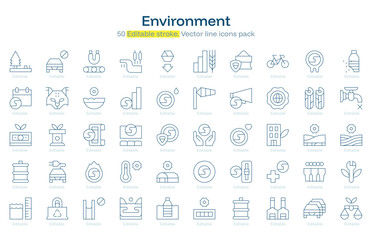 Environment line icon pack. Environment Stroke icon set. Editable Stroke icon