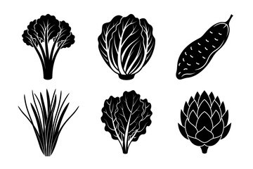 set of fruits and vegetables silhouette vector illustration