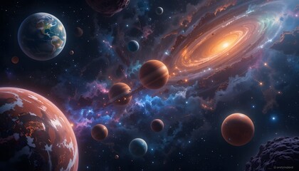 Colorful planets in space