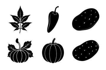 set of fruits and vegetables silhouette vector illustration