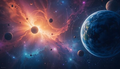 Colorful planets in space