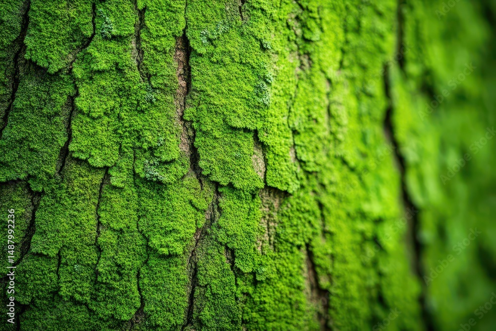 Aufkleber lush green moss draping over weathered tree bark creating a tranquil and enchanting forest atmospher