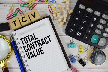 TCV - Total Contract Value acronym on notepad, Business and Financial concept