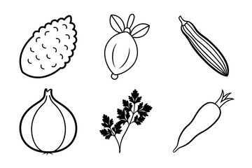 set of fruits and vegetables line art vector illustration