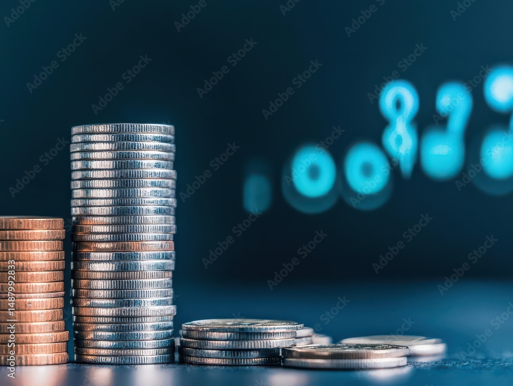 Poster close up of various coins stacked neatly on each other highlighting different sizes colors and textu
