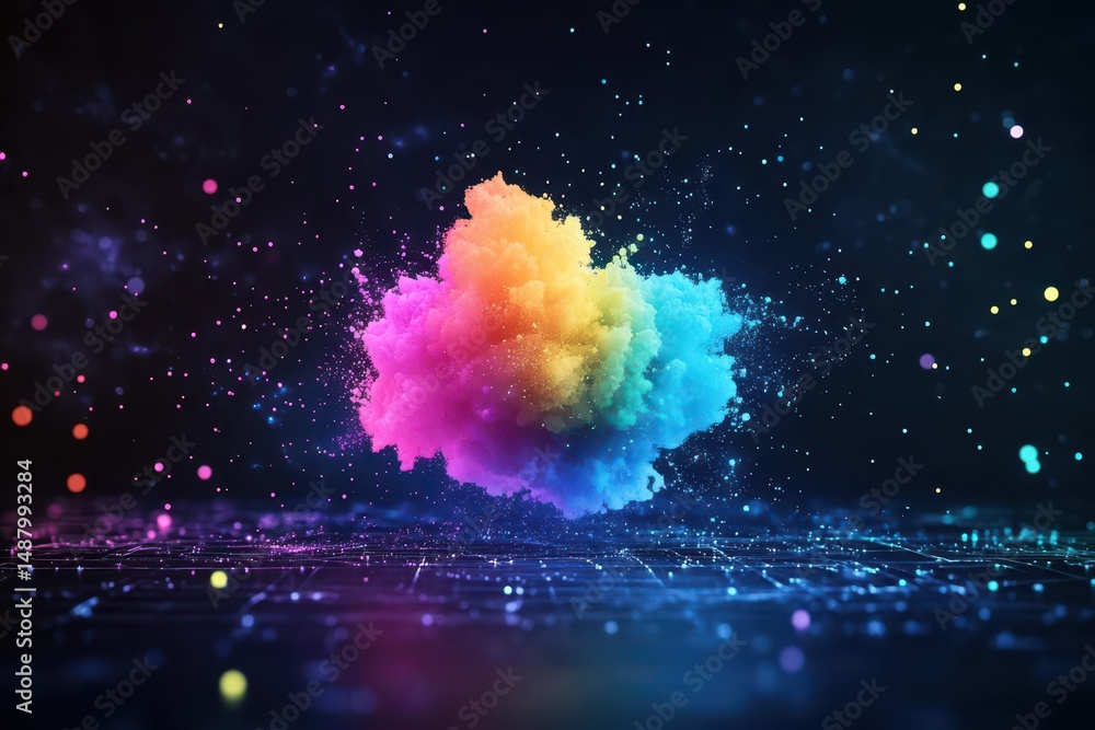 Poster vibrant colorful powder explosion on dark background capturing the energy and motion of artistry in 
