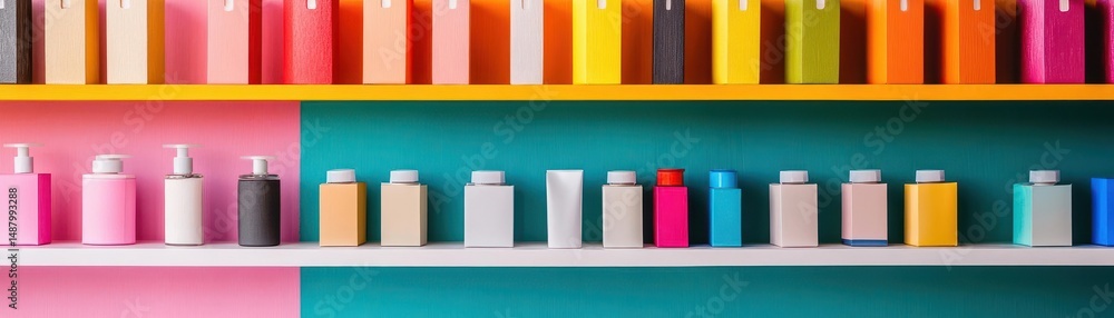 Aufkleber vibrant display of colorful shelves filled with assorted paper rolls in a well lit craft room creati