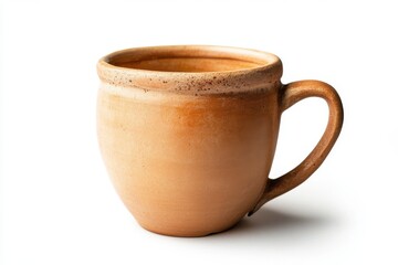Earthenware mug with handle for tea, coffee, or soup. use for rustic decor, pottery collections, or beverage presentation.