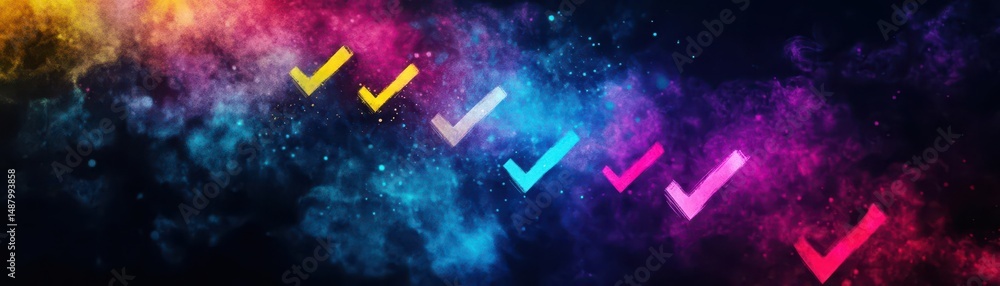 Poster vibrant colorful arrows in vivid hues set against a dark black background creating a dynamic and eng