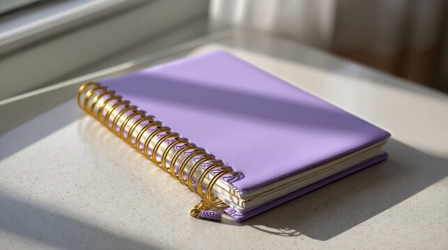 Lavender spiral notebook on white surface