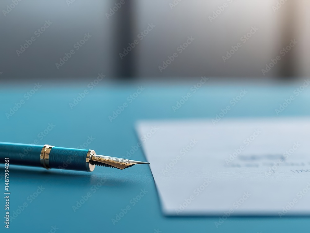 Poster elegant fountain pen resting on smooth paper surface capturing the essence of writing and creativity