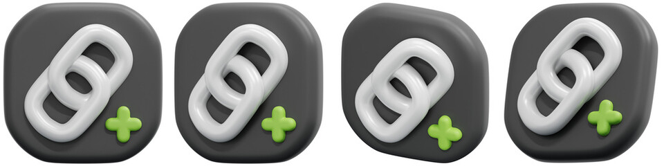 Set of Abstract Link Icons Set on Dark Background with Green Accent 3d Render Icon Illustration