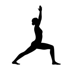 Silhouette of a woman performing the warrior one yoga pose(virabhadrasana 1), flat design, isolated on transparent background, International yoga day 