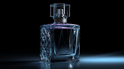 Black background with perfume bottle Dark luxury theme beauty industry and branding texture