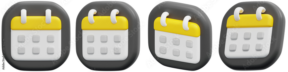 Poster set of colorful calendar icons in flat design for digital applications 3d render icon illustration