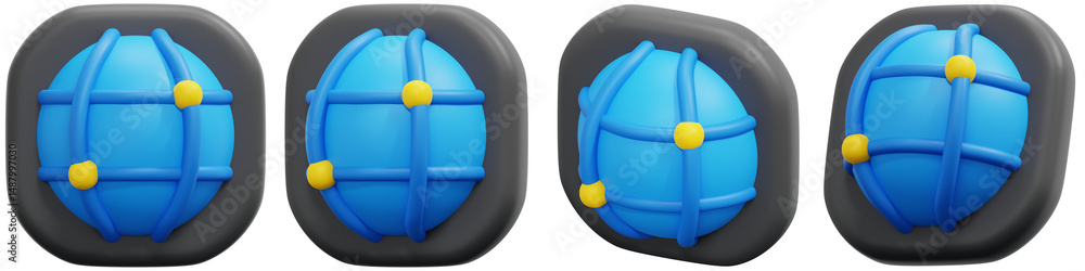 Aufkleber set of colorful 3d globe icons with latitude and longitude lines for designs 3d render icon illustra
