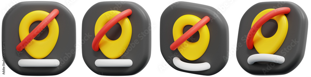Poster set of bright and playful location pin icons for navigation apps 3d render icon illustration