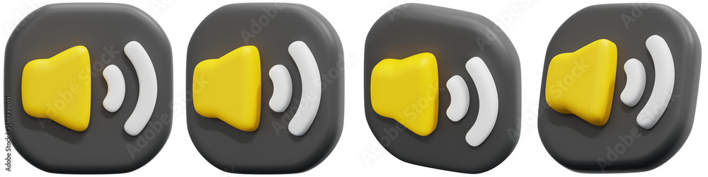 Poster set of colorful sound icons for volume control and audio settings design 3d render icon illustration