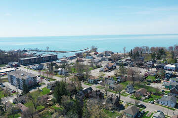 Aerial scene of Port Dover, Ontario, Canada waterfront