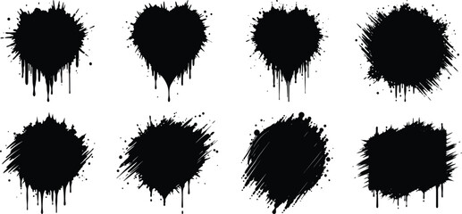Black brush strokes set isolated on background