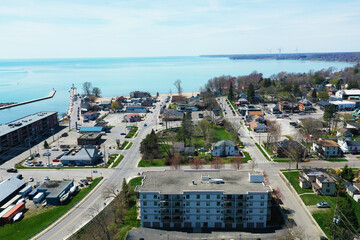 Aerial view of Port Dover, Ontario, Canada by lake