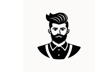 Hipster Barber Silhouette on White Background