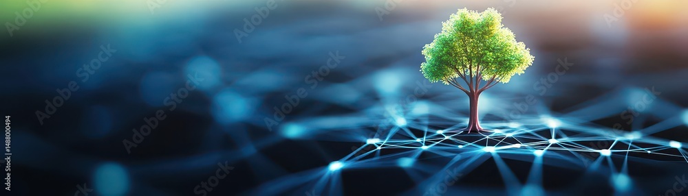 Poster intricate tree structure with connected lines and dots forming a network symbolizing growth and inte