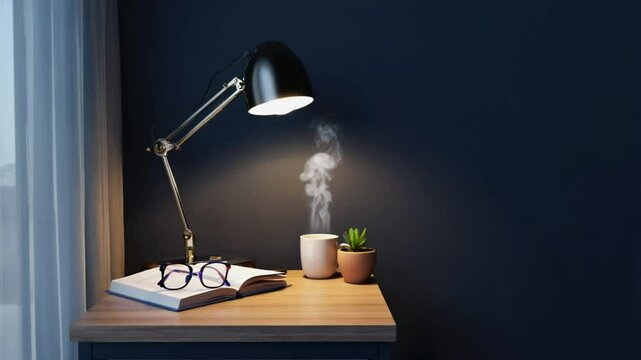 Warm desk lamp home study scene