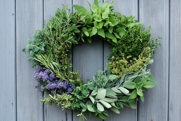 Herb wreath displaying natural beauty farmhouse setting gigapixel image rustic environment close-up view seasonal decor concept