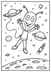 Alien, Au&szlig;erirdischer, Ausmalbild, Ausmalen, 