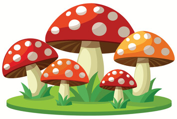 3d mushroom group vector illustration