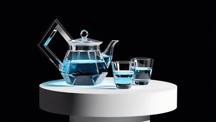 Crystal tea set with blue liquid