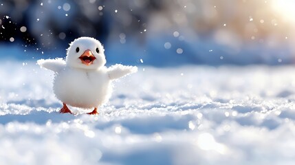 Obraz premium Snowy Bird in Winter Landscape