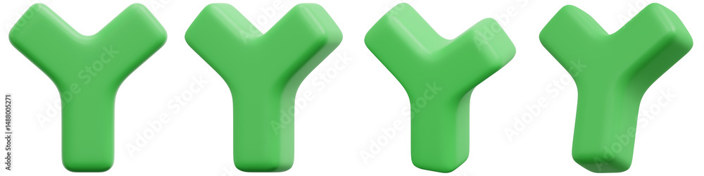 Poster set of green three-dimensional y-shaped objects 3d render icon illustration