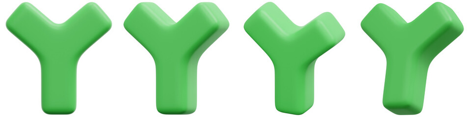 Set of Green Three-Dimensional Y-Shaped Objects 3d Render Icon Illustration