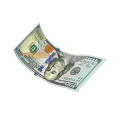 Transparent PNG 3D render of Single falling 100 dollar banknote with realistic textures and lighting. Isolated on alpha background, ideal for finance, design, marketing, and visual presentations.