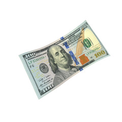 Transparent PNG 3D render of Single falling 100 dollar banknote with realistic textures and lighting. Isolated on alpha background, ideal for finance, design, marketing, and visual presentations.