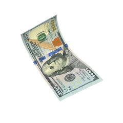 Transparent PNG 3D render of Single falling 100 dollar banknote with realistic textures and lighting. Isolated on alpha background, ideal for finance, design, marketing, and visual presentations.