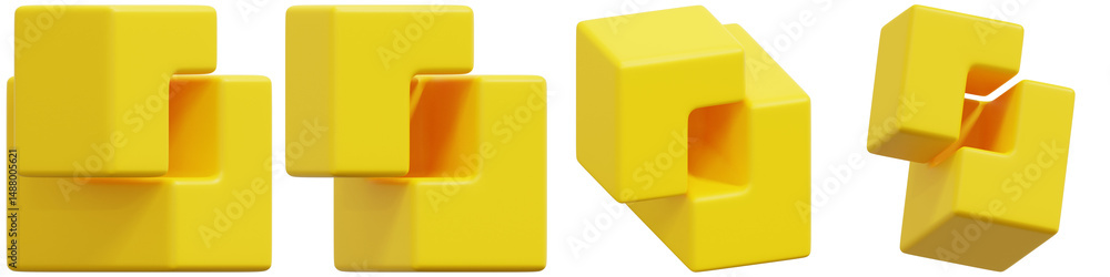 Poster set of colorful yellow building blocks abstract composition for creativity 3d render icon illustrati