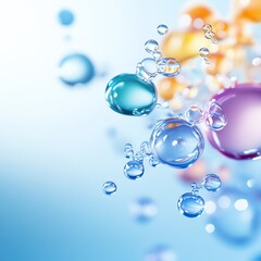 Colorful bubbles floating in a soft blue background.