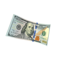 Transparent PNG 3D render of Single falling 100 dollar banknote with realistic textures and lighting. Isolated on alpha background, ideal for finance, design, marketing, and visual presentations.