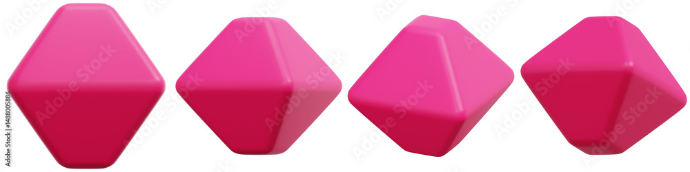 Poster set of bright pink geometric shapes in various angles for abstract design 3d render icon illustratio