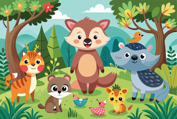 Naklejka premium Cute wild animals in the forest