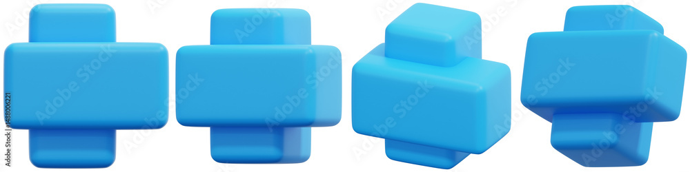 Poster set of colorful blue geometric shapes with smooth surfaces for design use 3d render icon illustratio