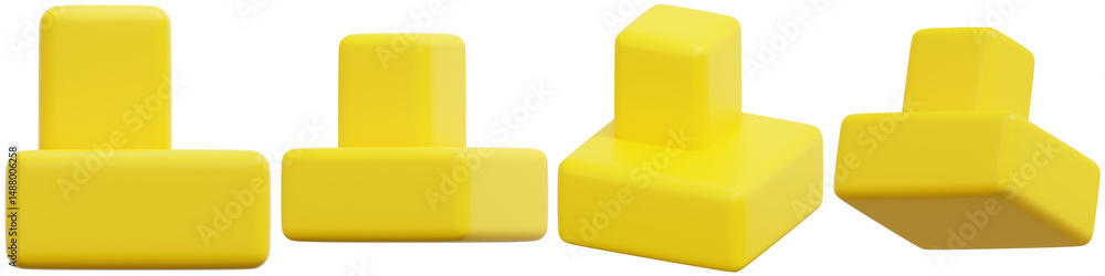 Poster set of yellow geometric shapes set for abstract design and creative projects 3d render icon illustra