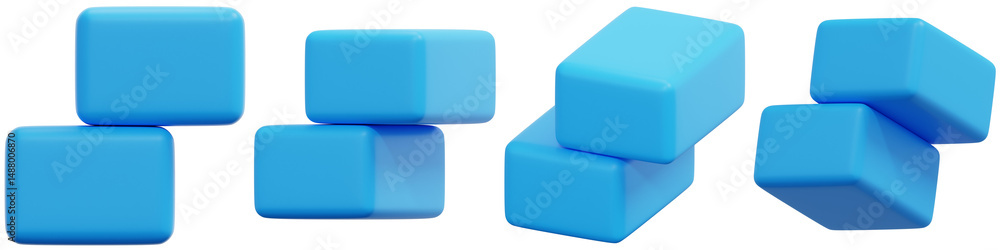 Aufkleber set of blue geometric blocks arranged in various compositions for design use 3d render icon illustra