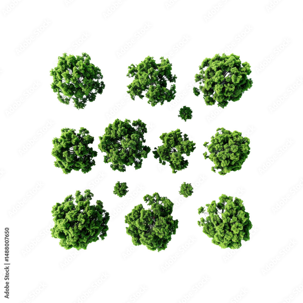Poster aerial view of lush green trees in a forest pattern on transparent background