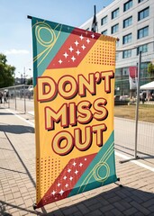 Neon sign displaying the words "don,t miss out" in bright colors against a dark light background	
