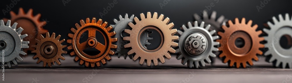 Poster intricate mechanism of interlocking gears in a precision machine capturing the essence of engineerin